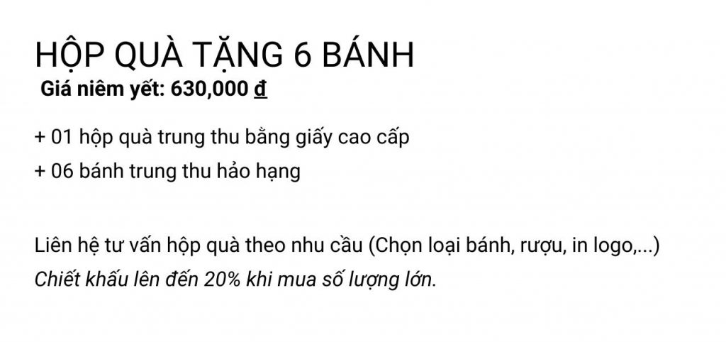 Quà tặng trung thu hộp 6 bánh cho doanh nghiệp